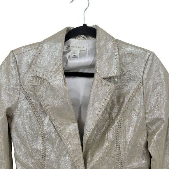 WHBM Metallic Gold Western Genuine Leather Bolero Jacket 6 Patch Work Embossed - Picture 5 of 15